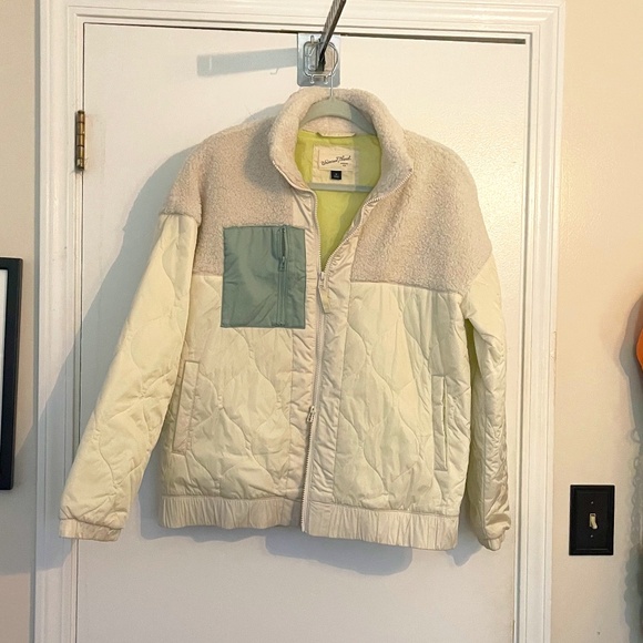 Universal Thread Full Zip Sherpa Nylon Jacket Cream Teal - Picture 2 of 14